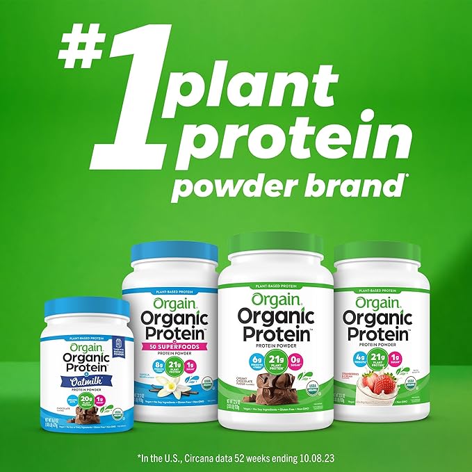 Orgain Organic Unflavored Vegan Protein Powder, Natural Unsweetened - 21g of Plant Based Protein, Non Dairy, Gluten Free, No Sugar Added, Soy Free, Non-GMO, 1.59 lb (Packaging May Vary)