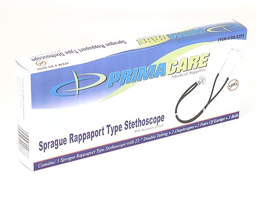 Primacare DS-9295-BK 30" Sprague Rappaport Style Stethoscope for Doctors, Nurses and Medical Students, First Aid Professional Dual Head Cardiology Kit for Men, Women and Pediatric, Black