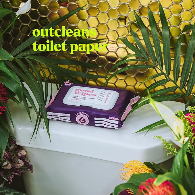 goodwipes Flushable Butt Wipes - Extra Large Adult Wet Wipes For Women & Men - Bathroom Essentials - Sewer & Septic Safe - Lavender, 153 Count (3 Packs + 3 Individually Wrapped)