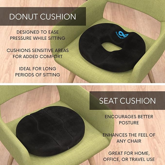 Everlasting Comfort Memory Foam Donut Pillow for Tailbone Pain Relief - Ergonomic Hemorrhoid Pillow for Sitting - Machine Washable, Anti-Slip - Ideal Donut Seat Cushion for Postpartum Pregnancy