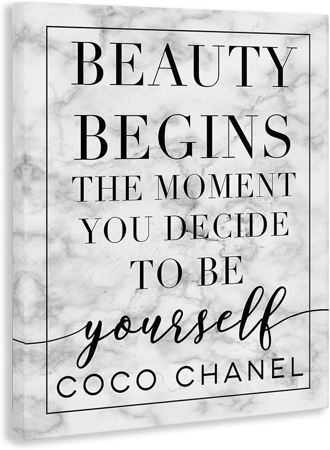 Stupell Industries Beauty Begins Once You Decide to Be Yourself White Marble Typography, Design by Daphne Polselli Wall Art, 16x20, Black