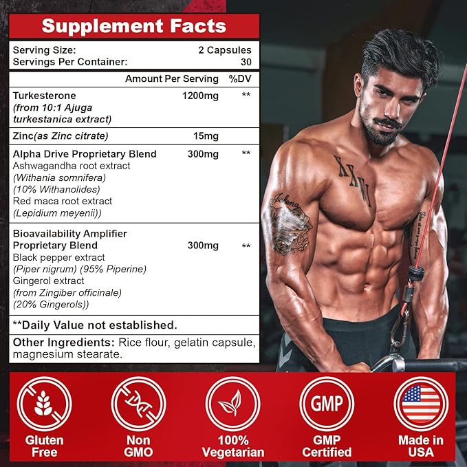 Testosterone Supplement for Men - Testosterone Booster for Men, 4X Strength Male Enhancing Supplement with Zinc, Ashwagandha, Maca Root for Workout, Muscle Builder, Performance - 60 Capsules