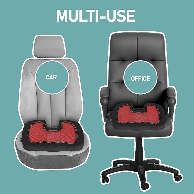 FH Group Universal Fit Memory Foam Seat Cushion for Anywhere - Tailbone Cushion - Coccyx Cushion for Car, Work, and Home Red