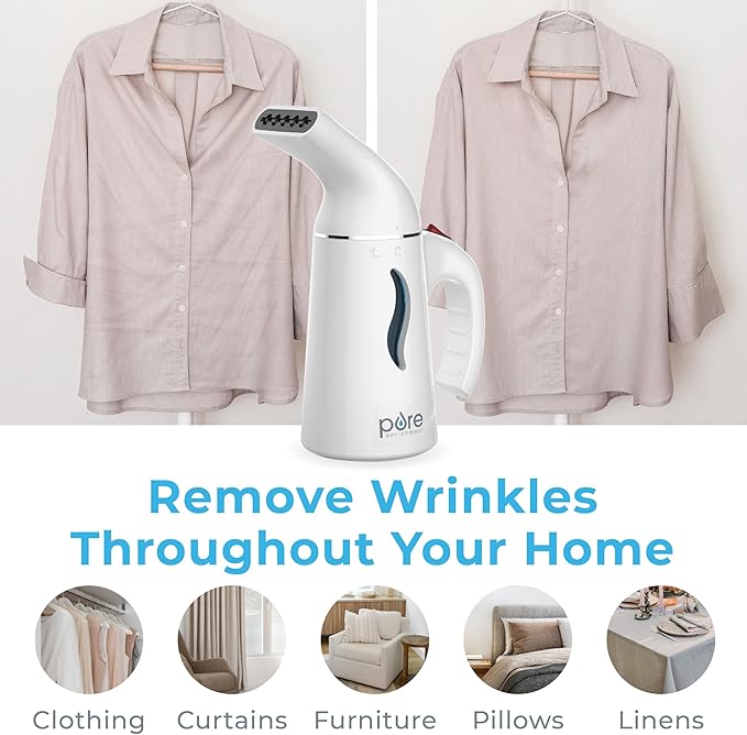 Pure Enrichment PureSteam Portable Fabric Steamer - Handheld Travel Garment Steamer Removes Wrinkles & is Safe on All Fabrics - Fast-Heating, Lightweight, Auto Safety Shut-Off, & Long Cord (White)
