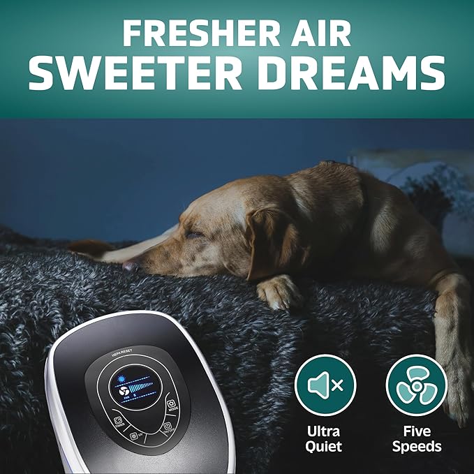GermGuardian 5-In-1 HEPA Air Purifier for Home, Large Rooms Up To 915 Sq. Ft. with HEPA Pet Air Filter, UV-C Light & Odor Reduction, AC5250PT, 28" Tower, Black