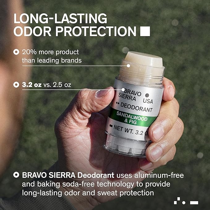 Aluminum-Free Deodorant for Men by Bravo Sierra, 2-Pack - Contains Natural Ingredients – Long Lasting All-Day Odor and Sweat Protection - Sandalwood and Fig, 3.2 oz -Paraben-Free, Vegan & Cruelty-Free