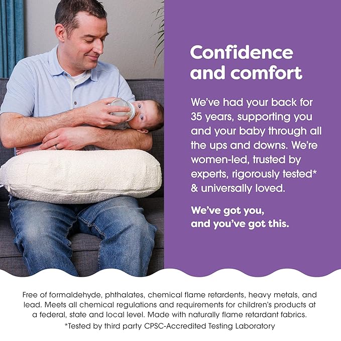 Boppy Nursing Pillow with Luxe Fabric Cover, Oatmeal Boucle, Larger, More Supportive Pillow for Breastfeeding and Bottle Feeding; Firmer and Higher Than Original, w/Premium Cover; JPMA Certified
