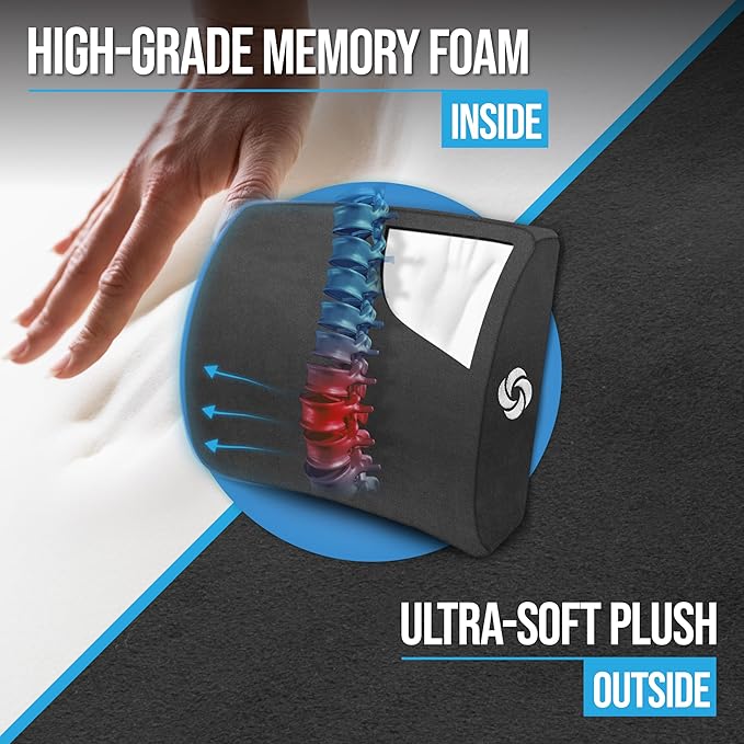 SAMSONITE, Premium Plush Lumbar Support Pillow for Chair - Elevates Lower Back Comfort Zone - 100% Pure Memory Foam - Perfect for Car or Office - Fits Most Seats - Breathable Mesh - Washable Cover
