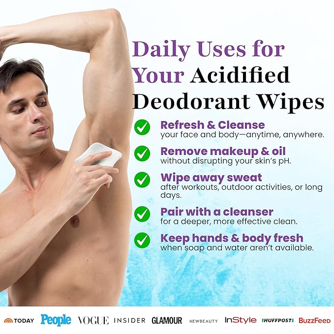 Zero Trace Travel Deodorant Wipes - 60 Count- 24 Hour Odor Control - Aluminum Free Hypoallergenic Mini Deodorant Wipes For Women and Men - Individually Wrapped Underarm & Body Wipes- Nature Bliss Trio
