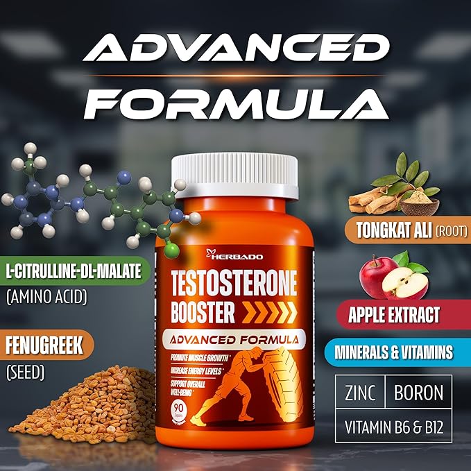 Testosterone Booster Supplement for Men - Male Enhancing Pills - Muscle Builder, Workout, Energy, Libido, Strength - Vitamin B6 B12, Zinc, Tongkat Ali, Fenugreek + More - Total Test Boost, 90 Capsules