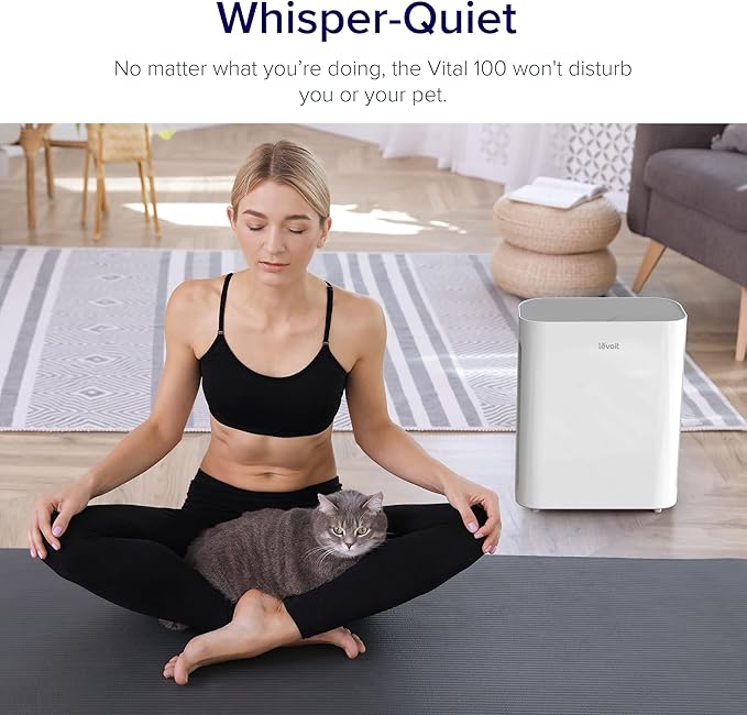 LEVOIT Air Purifier for Home Bedroom, Quiet Cleaner with Washable Pre-Filter for Allergies, Smoke, Dust, Pollen, AHAM VERIFIDE, Odor Eliminators for Large Room, Pet Hair Remover, Vital 100, White