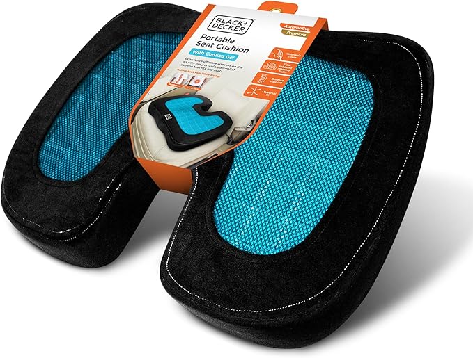 BLACK+DECKER Gel U-Shape Seat Cushion – Cooling Memory Foam Chair Cushion for Office, Car, Wheelchair & Airplane – Ergonomic, Non-Slip, Pain Relief, Washable Cover