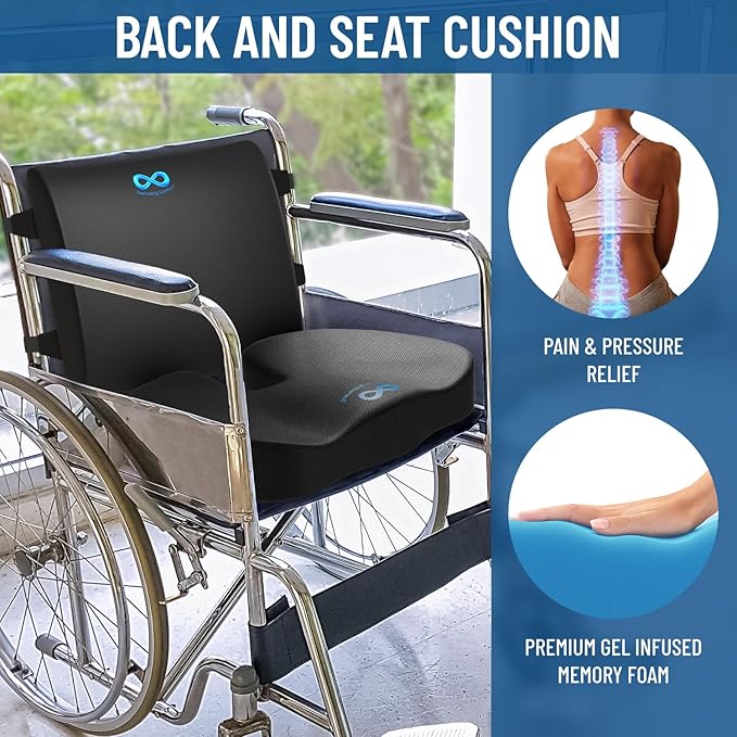 Everlasting Comfort Gel Infused Memory Foam Car Seat Cushion & Lumbar Pillow Combo for Tailbone Pain, Sciatica, Sitting Fatigue - Booster Seat for Adults - Ergonomic Car Seat Cushions for Driving