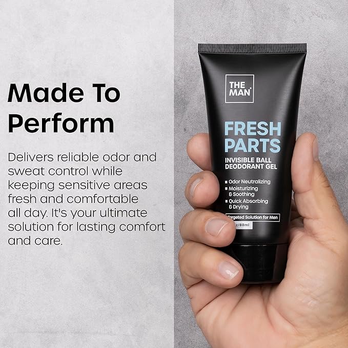 The Man Fresh Parts-Invisible Ball Deodorant Gel-Odor Control & Intimate Hygiene for Men-Quick Drying Balls, Crotch & Groin Gel-No Sticky or Powdery Residue-Sweat Defense for Happy Nuts (3fl.oz)