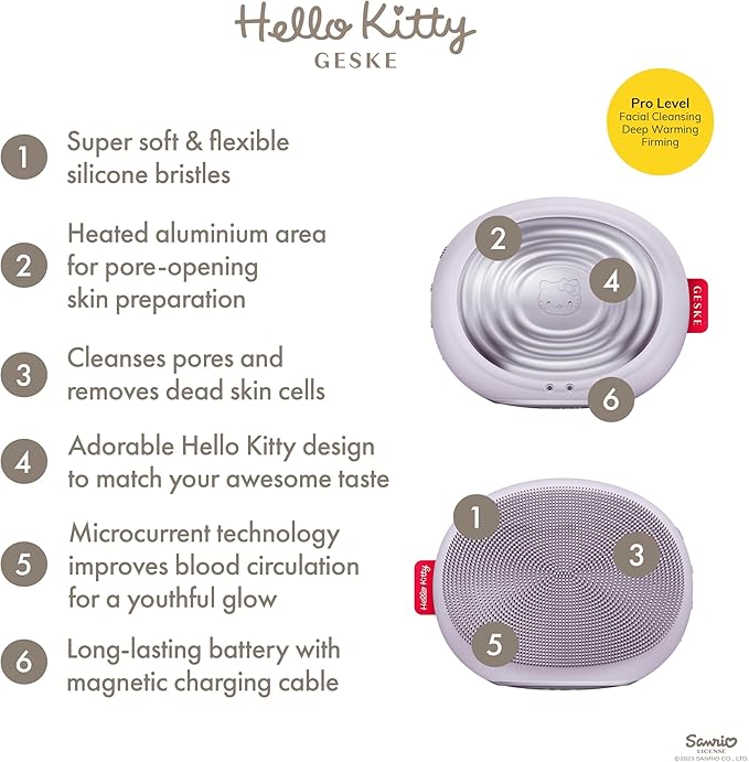 x Hello Kitty SmartAppGuided Sonic Thermo Facial Brush | 5 in 1 | Skin Cleansing | Cleansing Brush with Thermal Function | Electric Facial Massager