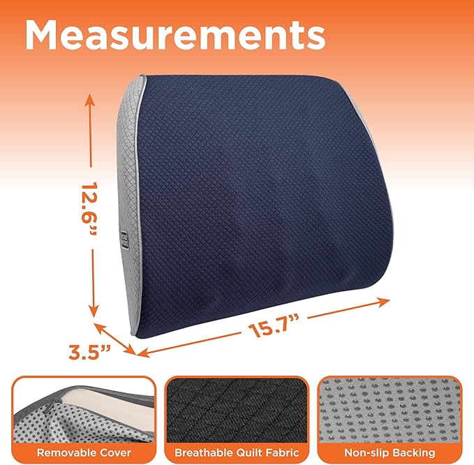BLACK+DECKER Memory Foam Lumbar Support Pillow Lumbar Cushion with Multiple Massage Points for Office, Car, Wheelchair & Airplane Ergonomic, Pain Relief, Adjustable Strap, Washable Cover, Lt Blue/Grey