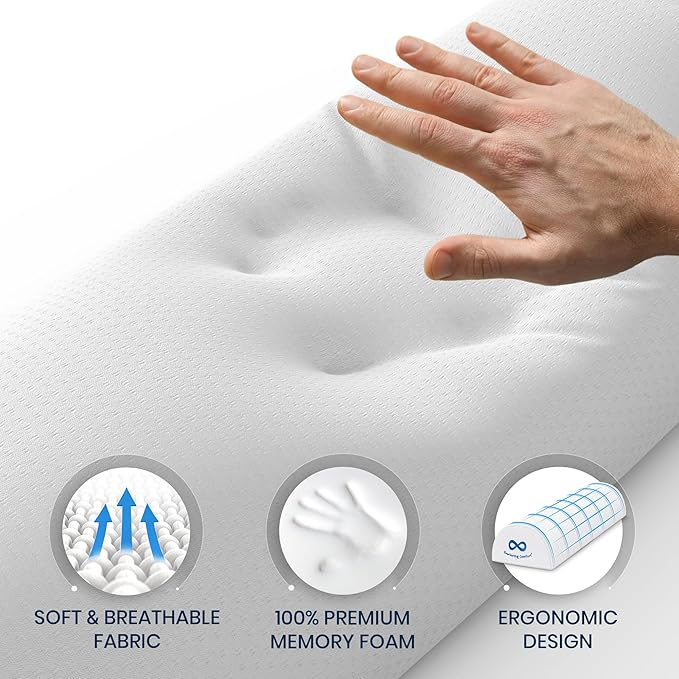 Everlasting Comfort Knee Pillow for Back Sleeping, Comfortable Pure Memory Foam Half Moon Bolster Pillow for Legs - Under Knee Pillow for Sleeping, Leg Pillow for Back Pain