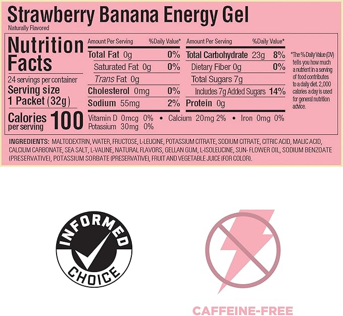 GU Energy Original Sports Nutrition Energy Gel, Vegan, Gluten-Free, Kosher, and Dairy-Free On-the-Go Energy for Any Workout, 24-Count, Strawberry Banana