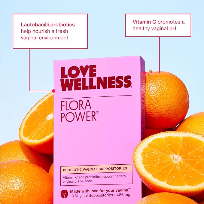 Love Wellness Flora Power | Vaginal Probiotic Suppositories with Vitamin C for Vaginal Health | Vaginal Suppository for Healthy pH Balance & Vaginal Care | Fragrance-Free | 10 Count