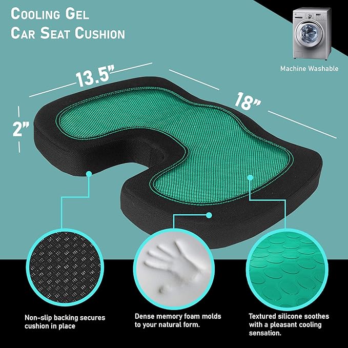 FH Group Universal Fit Memory Foam Seat Cushion for Anywhere - Tailbone Cushion - Coccyx Cushion for Car, Work, and Home Yellow