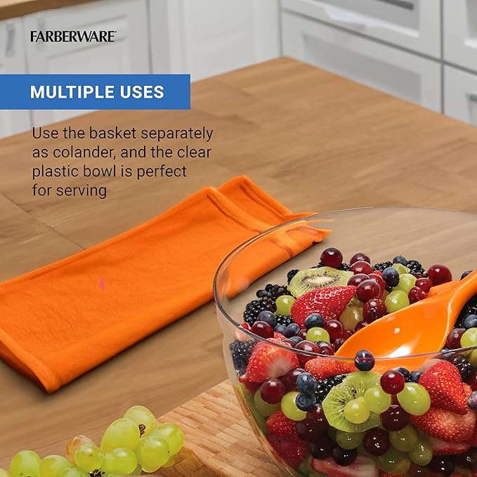 Farberware Easy to use pro Pump Spinner with Bowl, Colander and Built in draining System for Fresh, Crisp, Clean Salad and Produce, 6.6 quart, Green