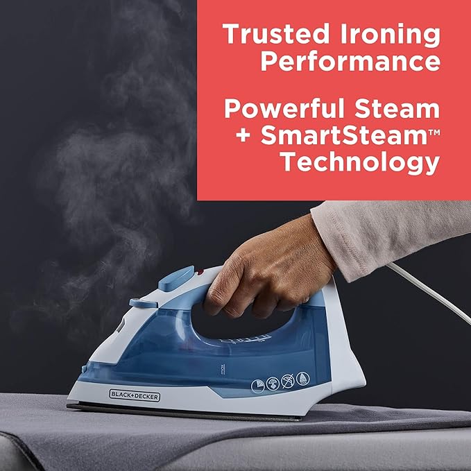BLACK+DECKER Easy Steam Compact Iron for Clothes, Automatic Shutoff, Nonstick Plate, Light Weight, 1200 Watts