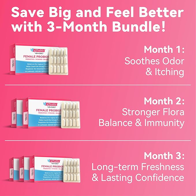 Gynable Vaginal Probiotics for Womem,Female Probiotic for pH Balance with Lactobacillus 5 Billion CFU Probiotics Blend,Selenium-Vitamin D3,Promote Healthy Vaginal Odor & Vaginal Flora,90 Count