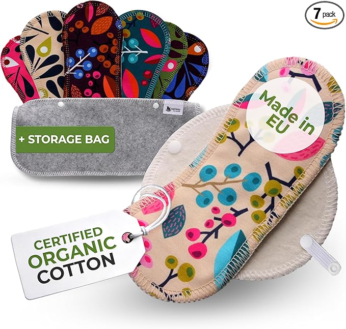 Organic Cotton Reusable Panty Liners for Women & Teens (Small, 7-Pack); High-Temp Washable Cloth Liners Made in EU; Stay Fresh & Dry, for Daily Vaginal Discharge Only; 100% Breathable (no PUL/TPU)