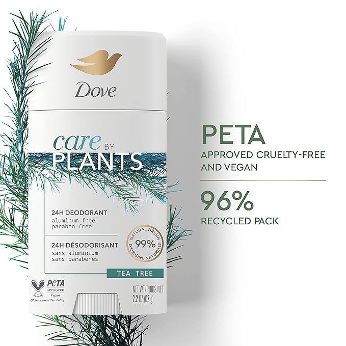 Dove Care by Plants Deodorant Stick for long-lasting deodorant protection Tea Tree aluminum free deodorant 2.6 oz 3 Count