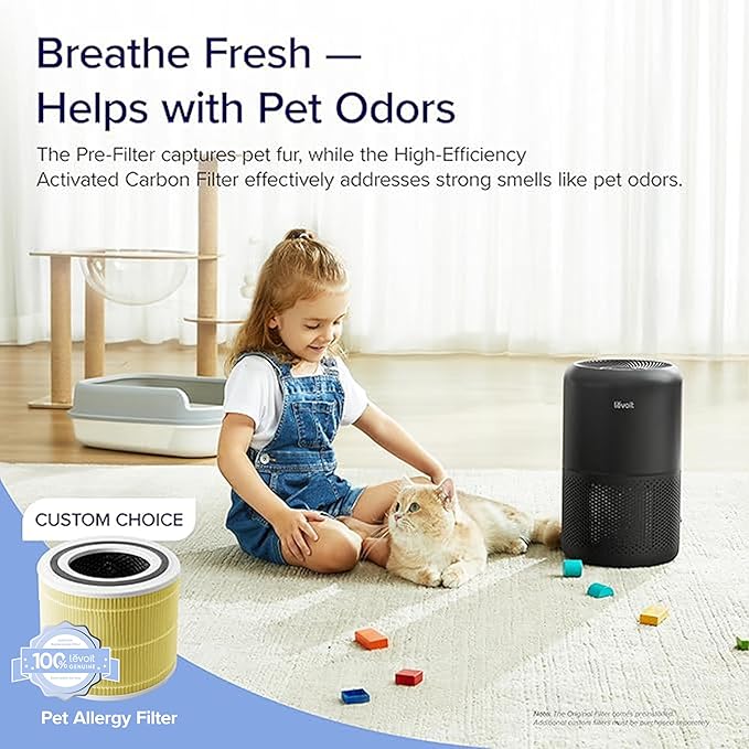 LEVOIT Air Purifier for Home Allergies Pet Hair in Bedroom, Covers Up to 1074 ft² by 56W High Torque Motor, AHAM VERIFIDE, 3-in-1 Filter with HEPA Sleep Mode, Remove Dust Smoke Odor, Core300-P, Black