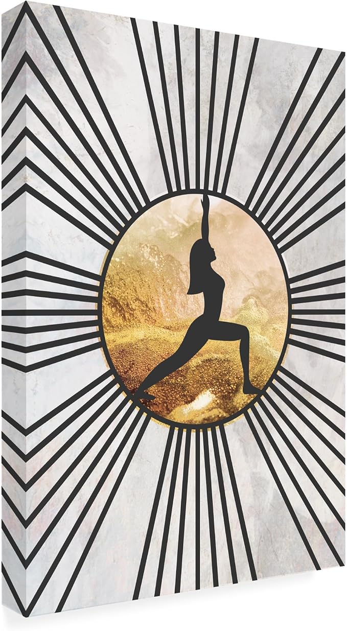 Trademark Fine Art Canvas Wall Art - Sarah Manovski 'Black Gold Yoga Sun 3' Wall Art for Living Room, Bedroom, or Office Décor
