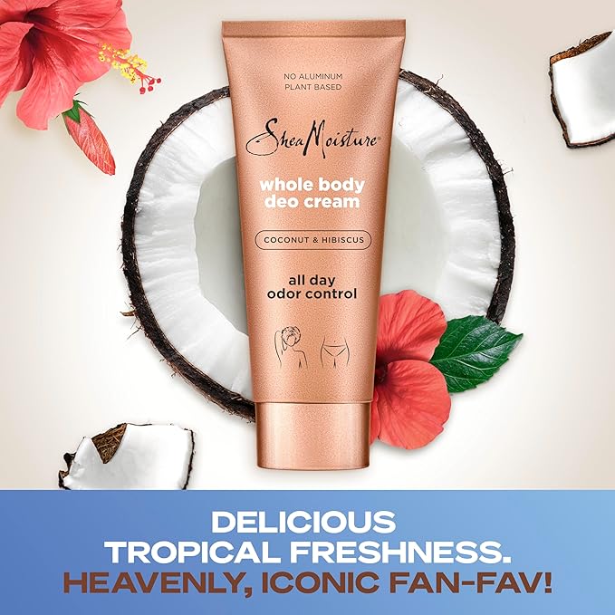 SheaMoisture Whole Body Deo Cream Coconut & Hibiscus 3 count for All-Day Odor Control, with No Aluminum, 2.5 oz