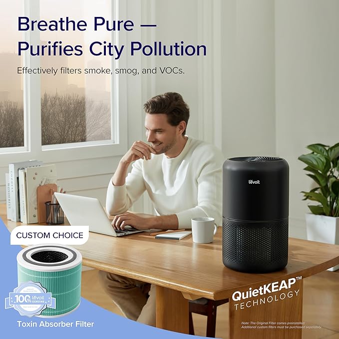 LEVOIT Air Purifier for Home Allergies Pets in Bedroom, Covers Up to 1074 ft² by 56W High Torque Motor, AHAM VERIFIDE, 3-in-1 Filter, HEPA Sleep Mode, Remove Dust Smoke Odor, Core300-P, Black, 2 Pack