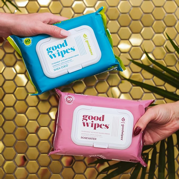 goodwipes Flushable Butt Wipes - Extra Large Adult Wet Wipes For Women & Men - Bathroom Essentials - Sewer & Septic Safe - Bathroom Essentials - Shea Coco, 153 Count (3 Packs + 3 Individually Wrapped)