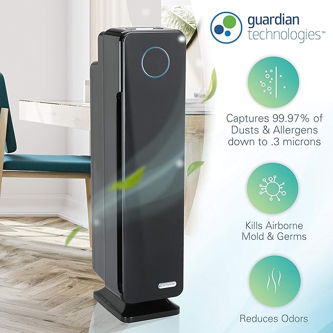Germ Guardian True HEPA Filter Air Purifier with UV Light Sanitizer, Eliminates Germs, Filters Allergies, Pollen, Smoke, Dust, Pet Dander,Mold,Odors,Quiet 28in 3-in-1 Air Purifier for Home AC5300B2PK