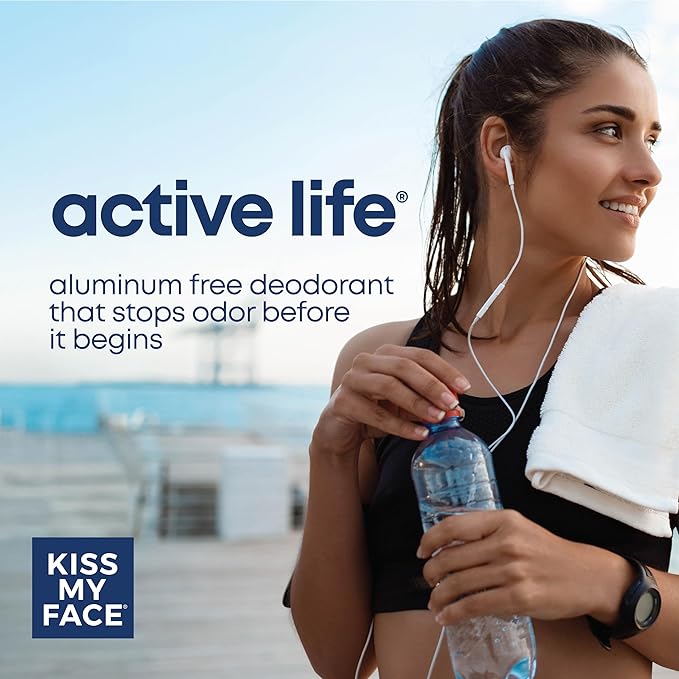 Kiss My Face Active Life Deodorant Contains Naturally Derived Ingredients, 72 Hour Odor Control | Deodorant for Women and Men, Aluminum Free with Coconut Oil and Probiotics, Lavender Scent