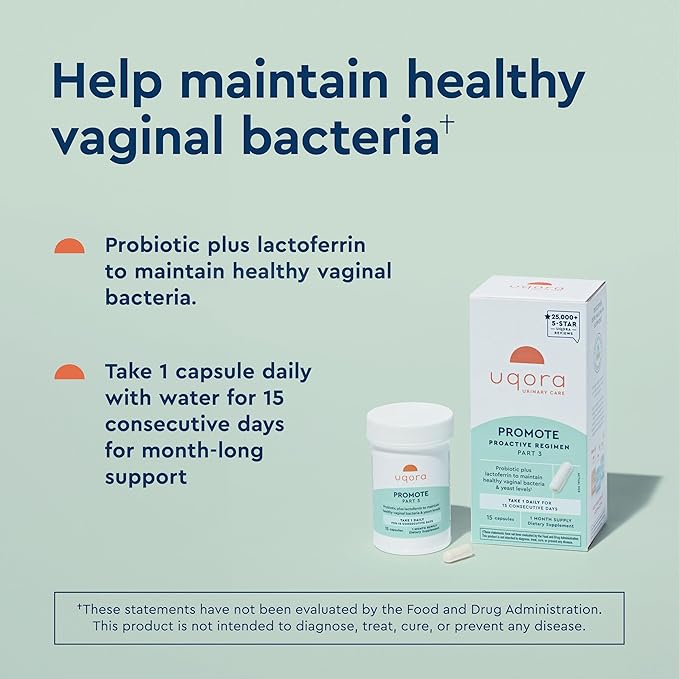 Uqora Promote - Support Vaginal Health* - Probiotic for Women with Lactoferrin, Lactobacillus Acidophilus & Lacticaseibacillus Rhamnosus - Vaginal Probiotics - Gluten-Free - 15 Capsules