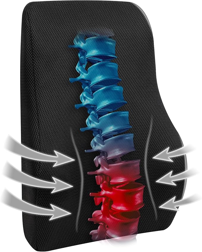 Mind Reader Lumbar Support Cushion for Office Chair and Car Seat, Memory Foam, Air-Cloud Technology, Back Pain Relief, Improves Posture, 14.5" L x 5" W x 18.5" H, Black