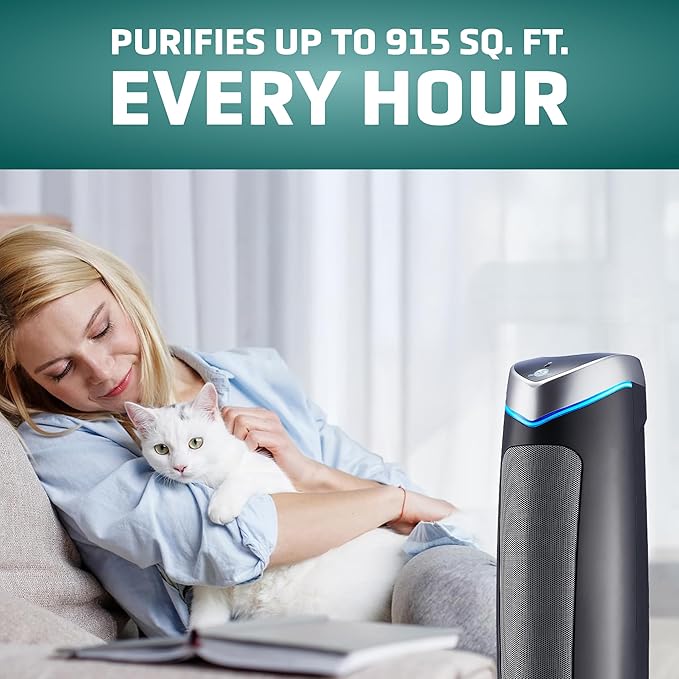 GermGuardian 5-In-1 HEPA Air Purifier for Home, Large Rooms Up To 915 Sq. Ft. with HEPA Pet Air Filter, UV-C Light & Odor Reduction, AC5250PT, 28" Tower, Black