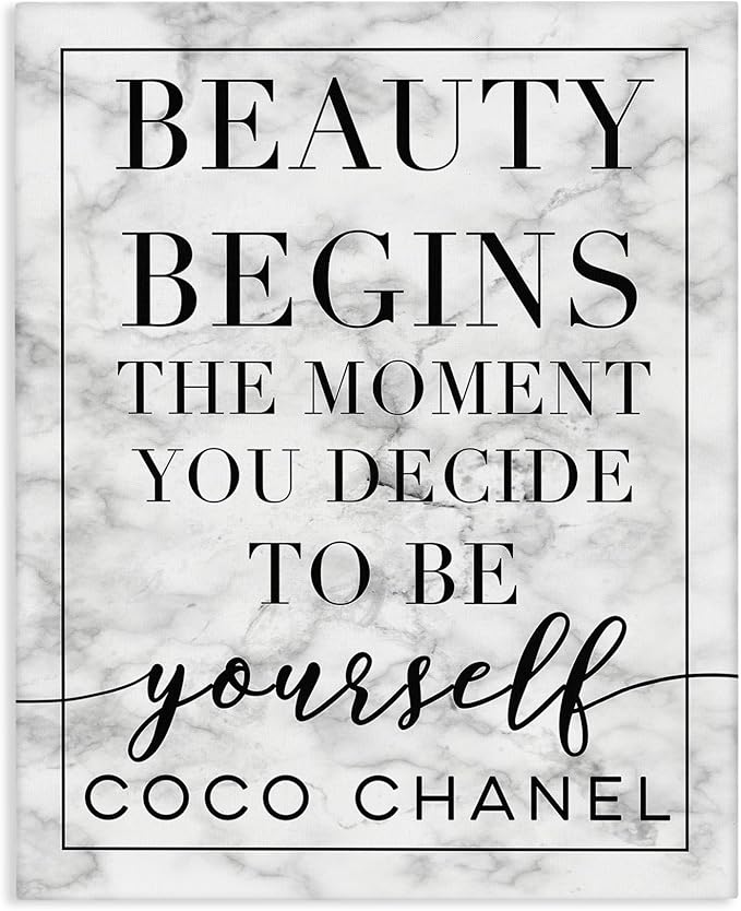 Stupell Industries Beauty Begins Once You Decide to Be Yourself White Marble Typography, Design by Daphne Polselli Wall Art, 30x40, Black