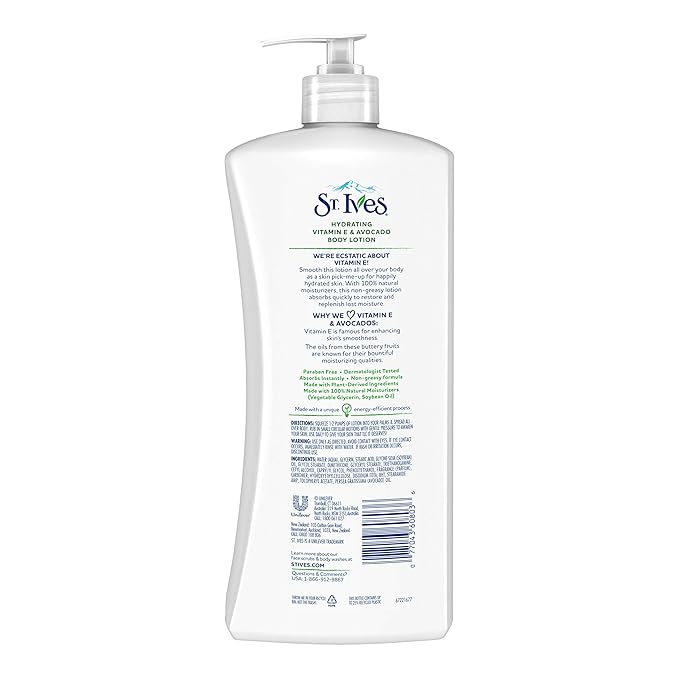 St. Ives Hydrating Hand & Body Lotion Moisturizer for Dry Skin Vitamin E & Avocado Made with 100% Natural Moisturizers 21 oz (pack of 4)