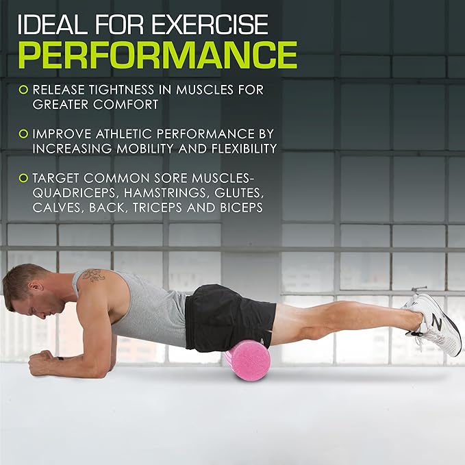 ProsourceFit High Density Foam Rollers 18 - inches Long, Firm Full Body Athletic Massager for Back Stretching, Yoga, Pilates, Post Workout Trigger Point Release, Pink