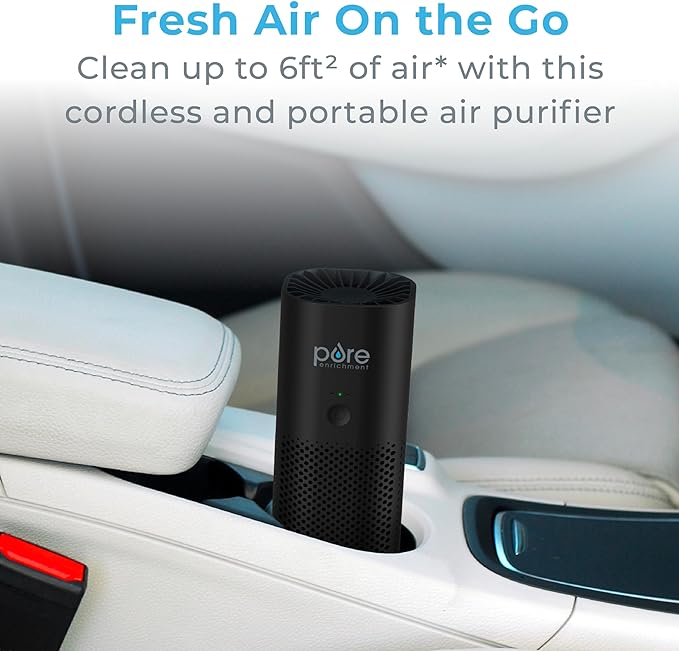 Pure Enrichment PureZone Mini Portable Air Purifier - Cordless True HEPA Filter Cleans Air & Eliminates 99.97% of Dust, Odors, & Allergens Close to You - Cars, School, & Office (Black)