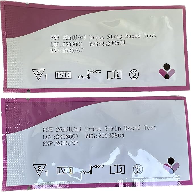 FSH (Follicle stimulating Hormone)- The ONLY Rapid Urine Test That has Both 3 Ultra-Sensitive Tests (10mIU/ml) + 3 Regular Tests * FDA Registered *Checks Ovarian Reserve *Tests for Menopause