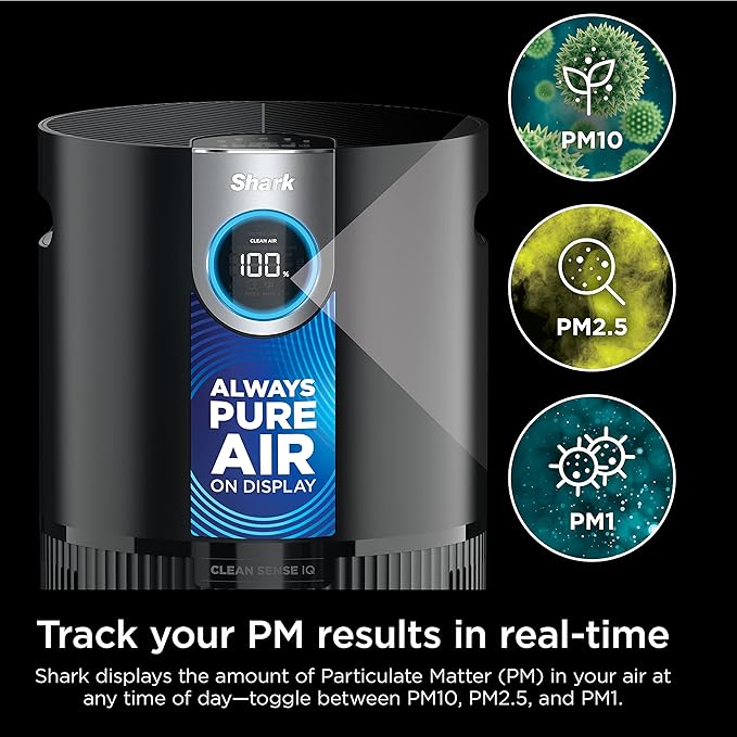 Shark AP1000 Clean Sense Air Purifier MAX, Allergies, HEPA Filter, 1100 Sq Ft, XL Room, Living Room, Whole Home, Captures 99.98% of Particles, Pollutants, Dust, Smoke, Allergens & Smells, Grey