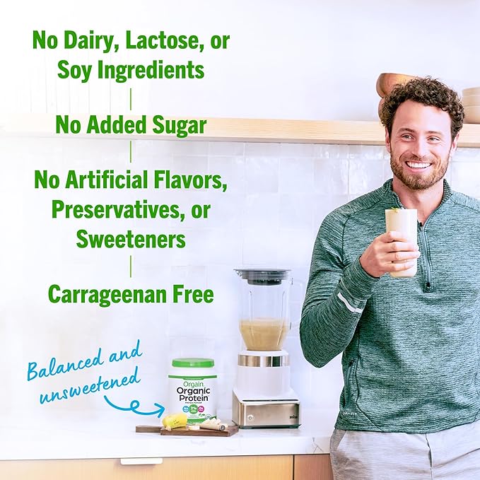 Orgain Organic Unflavored Vegan Protein Powder, Natural Unsweetened - 21g of Plant Based Protein, Non Dairy, Gluten Free, No Sugar Added, Soy Free, Non-GMO, 1.59 lb (Packaging May Vary)
