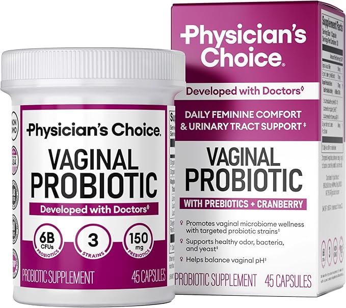 Physician's CHOICE Vaginal Probiotics for Women - pH Balance, Odor Control, Yeast Balance, Vaginal Flora & Feminine Health - 6B CFU with Organic Prebiotics and Cranberry Extract - 45 CT