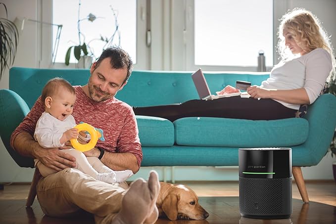 GermGuardian Airsafe+ HEPA Air Purifier for Home, Large Rooms Up To 1043 Sq. Ft. with HEPA Air Filter, UV-C Light & Air Quality Sensor, AC3000B, Black