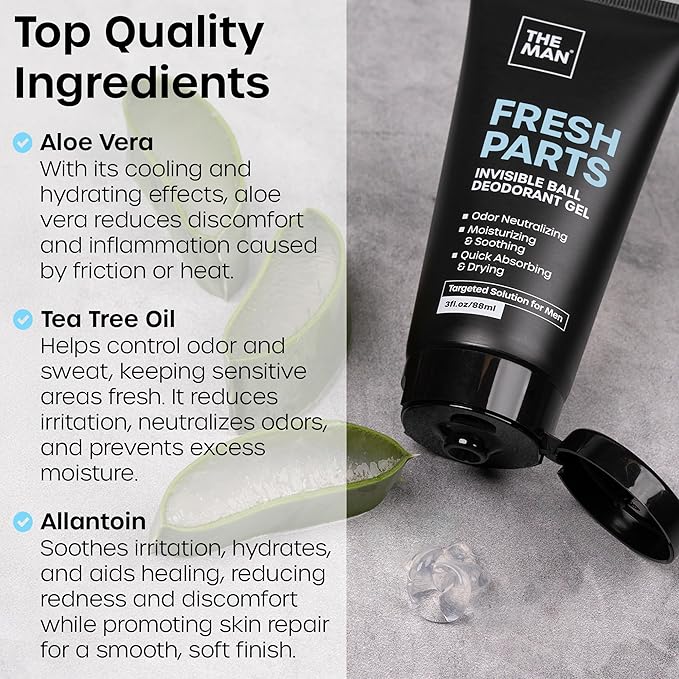 The Man Fresh Parts-Invisible Ball Deodorant Gel-Odor Control & Intimate Hygiene for Men-Quick Drying Balls, Crotch & Groin Gel-No Sticky or Powdery Residue-Sweat Defense for Happy Nuts (3fl.oz)