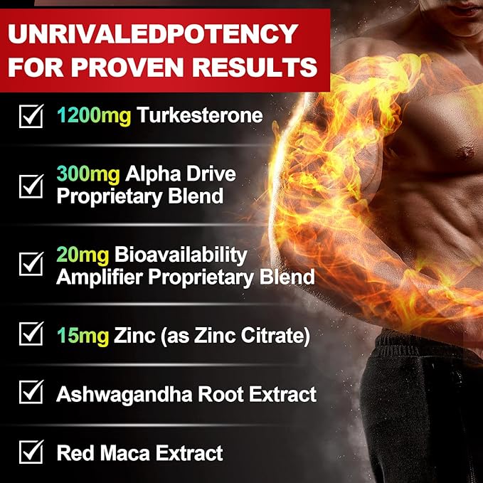 Testosterone Supplement for Men - Testosterone Booster for Men, 4X Strength Male Enhancing Supplement with Zinc, Ashwagandha, Maca Root for Workout, Muscle Builder, Performance - 60 Capsules